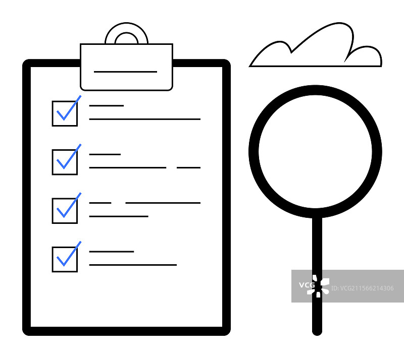 代表任务的清单和放大镜图片素材