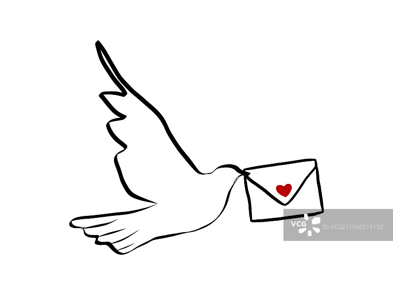手绘线条艺术的白鸽与信件图片素材