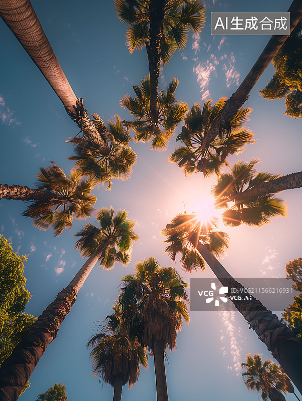 【AI数字艺术】3D渲染仰视视角棕榈树图片素材