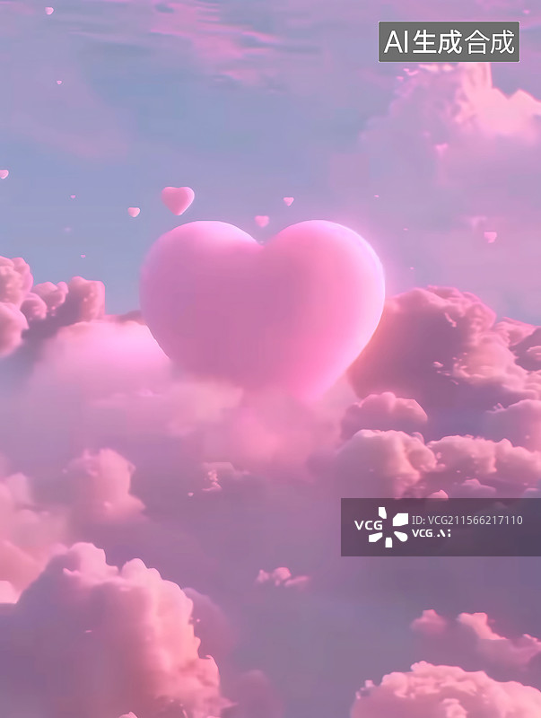 【AI数字艺术】节日情人节粉色的爱心云朵的天空背景图片素材