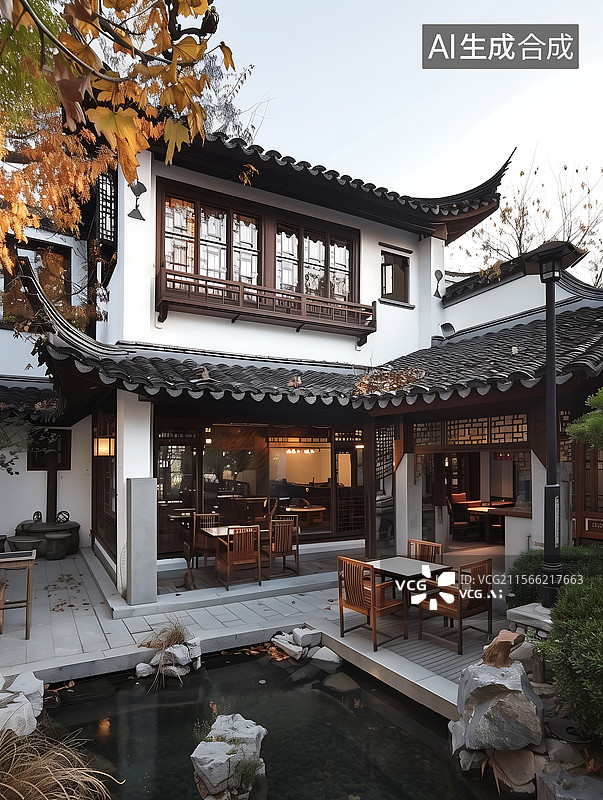 【AI数字艺术】中国风格的现代庭院图片素材