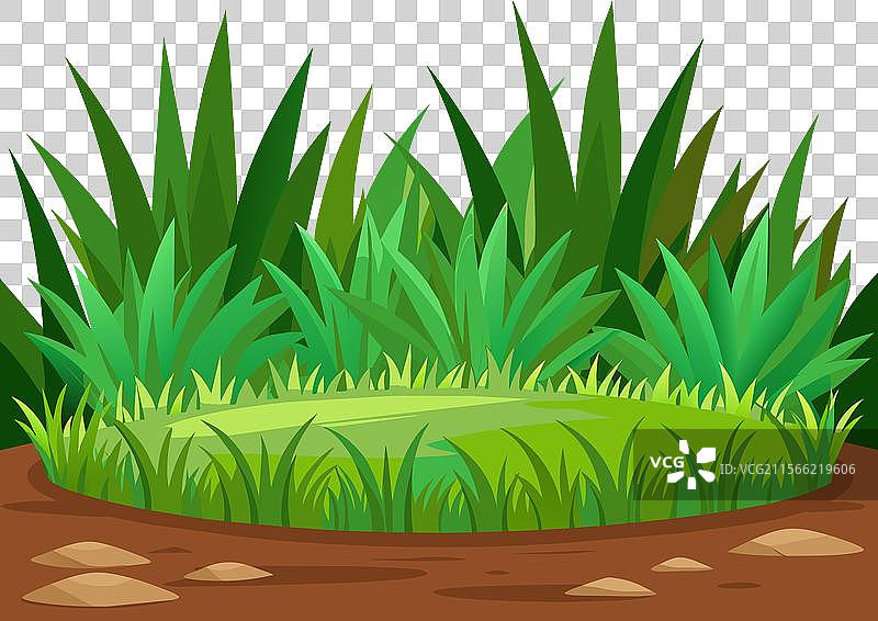 草坪边界的卡通绿草和灌木丛图片素材