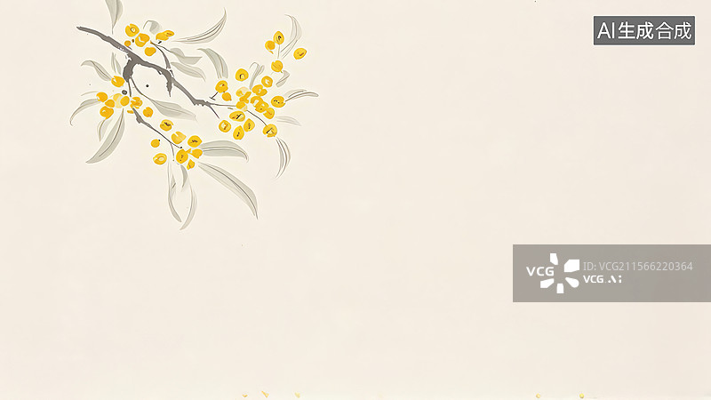 【AI数字艺术】水墨画左上1黄色花朵的树枝插画图片素材