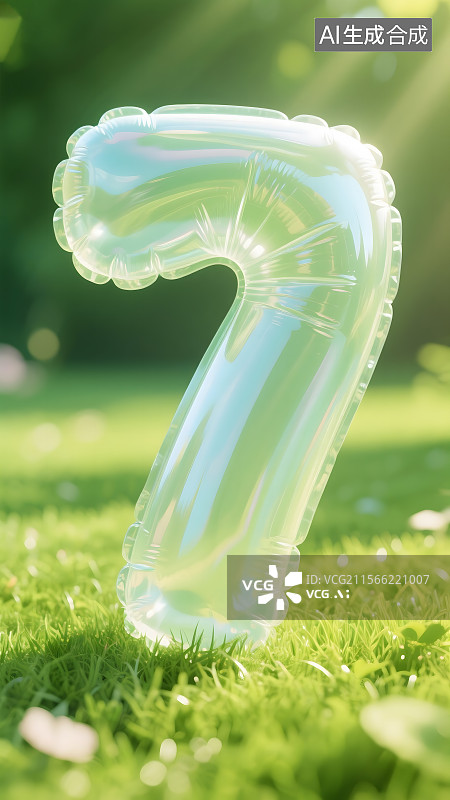 【AI数字艺术】草地上的透明气球数字7图片素材