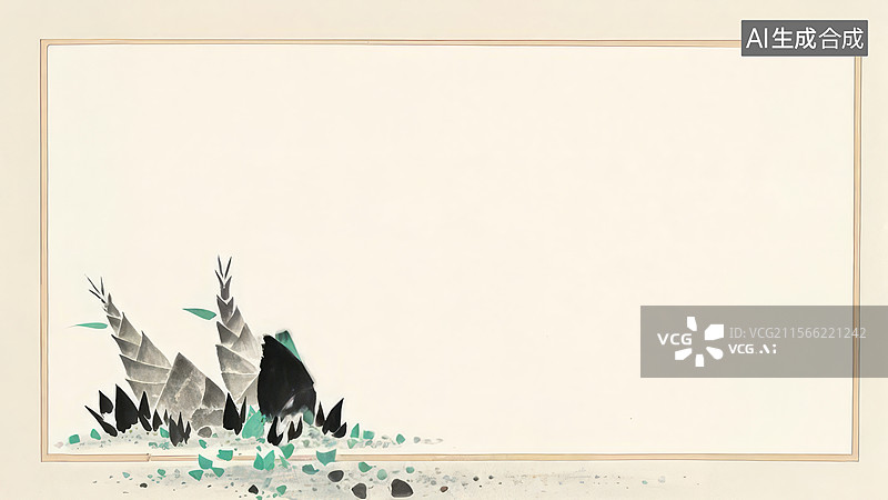 【AI数字艺术】水墨画左下1水墨画中的竹子与鸟图片素材