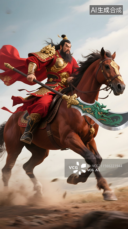 【AI数字艺术】骑马的关羽插画图片素材