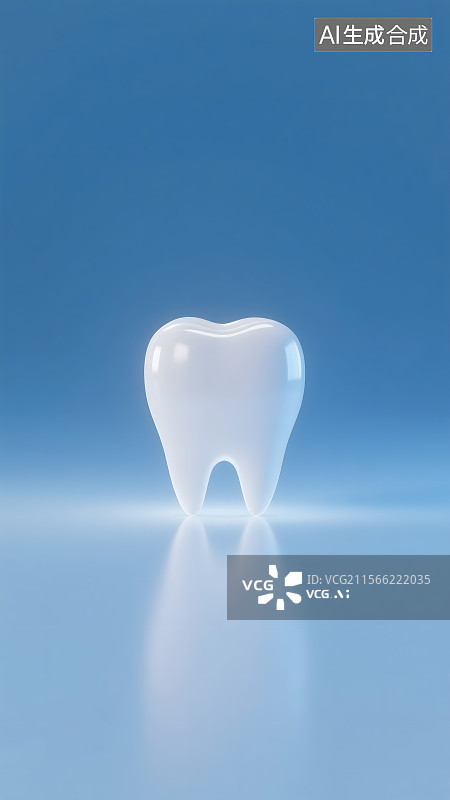 【AI数字艺术】蓝色背景下的一颗白色牙齿图片素材