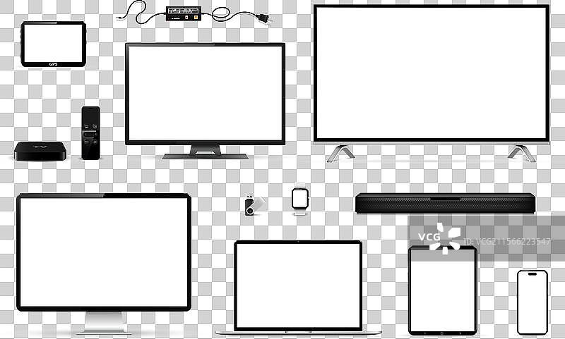 逼真的智能电视、电脑显示器和笔记本电脑图片素材