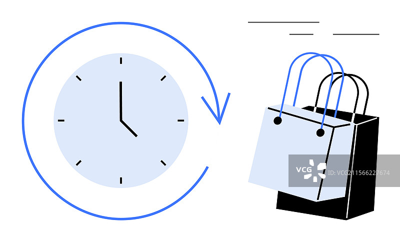 时钟箭头环绕着两个购物袋图片素材
