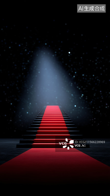 【AI数字艺术】射灯下的红毯阶梯图片素材