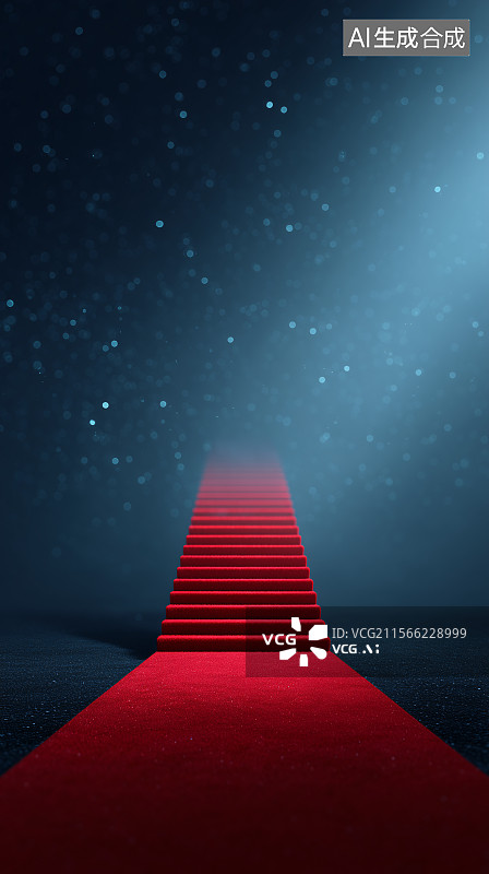 【AI数字艺术】射灯下的红毯阶梯图片素材