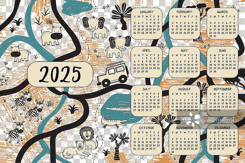 2025年野生动物探险日历图片素材