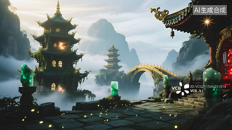 【AI数字艺术】国潮中国风大型游戏场景图图片素材