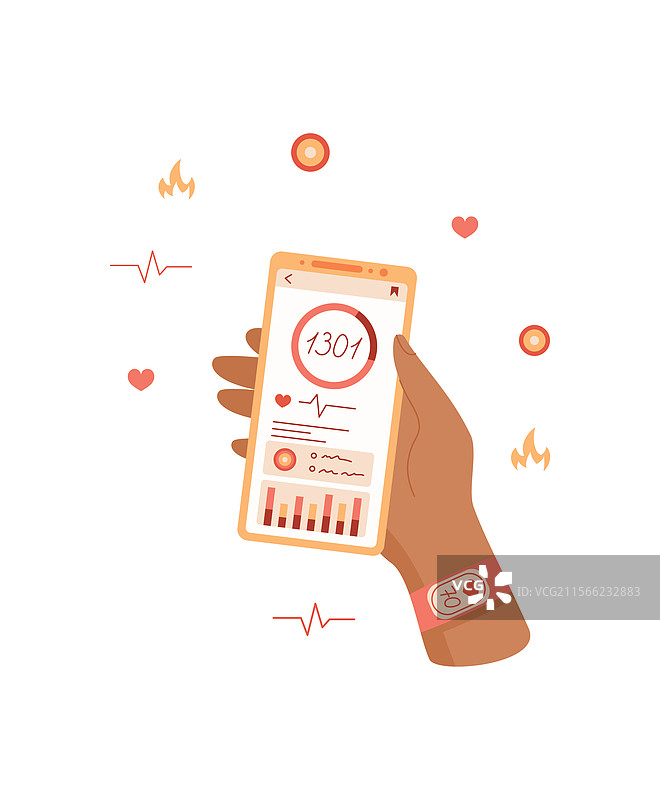 手握手机，显示健康应用程序图片素材