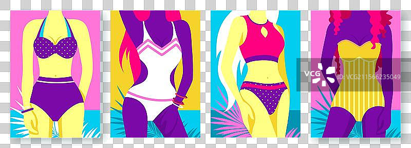复古夏季海报，穿泳衣的女性图片素材
