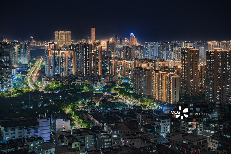 厦门海沧高视角俯视城市夜景图片素材