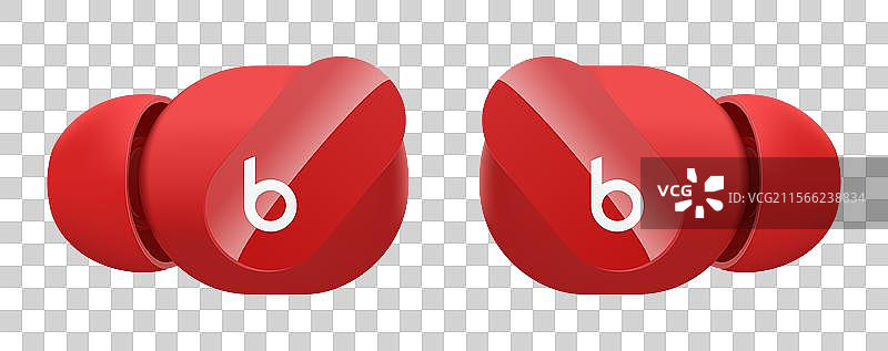 红色的苹果Beats Studio Buds孤立展示图片素材