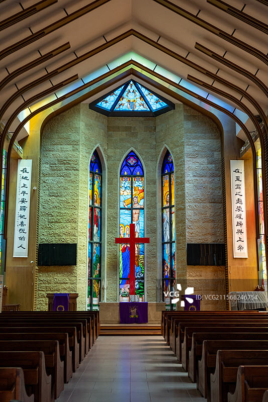 重庆弹子石老街中西合璧的教堂文化内部景象图片素材