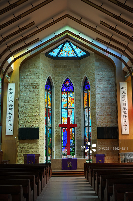 重庆弹子石老街中西合璧的教堂文化内部景象图片素材