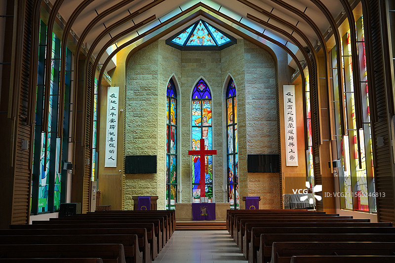 重庆弹子石老街中西合璧的教堂文化内部景象图片素材