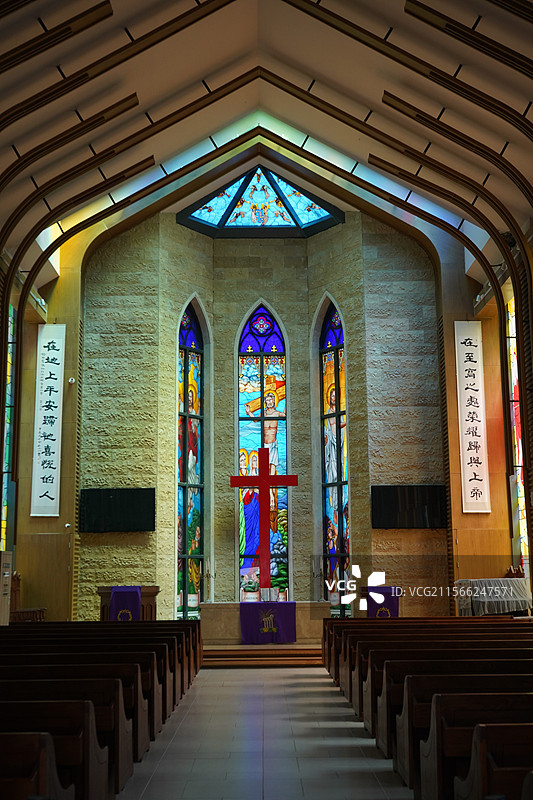 重庆弹子石老街中西合璧的教堂文化内部景象图片素材