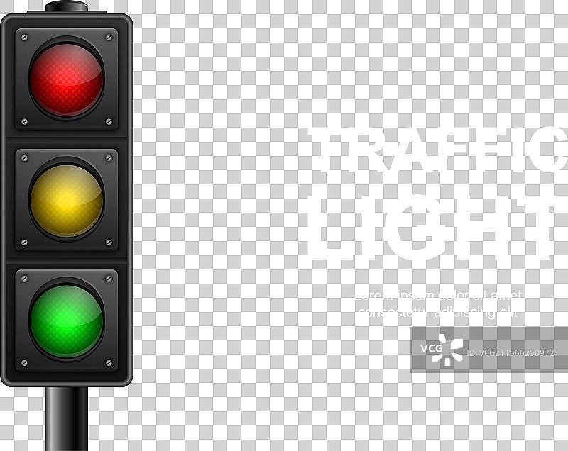 逼真的悬挂交通信号灯，显示绿色图片素材