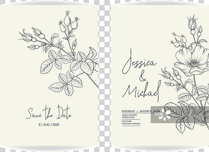 奢华的复古玫瑰花和玫瑰果卡片图片素材