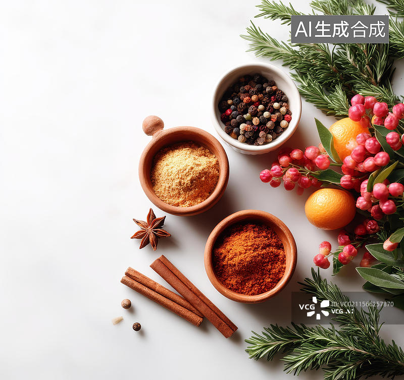 【AI数字艺术】各种香料和香草摆放图片素材
