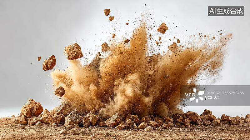 【AI数字艺术】岩石爆炸瞬间的壮观景象图片素材