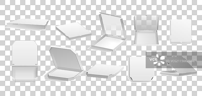 一堆空白的白色披萨盒展示在图片素材