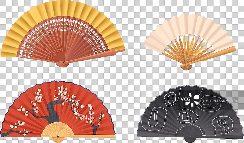 四把传统亚洲手扇，展现多样风格图片素材