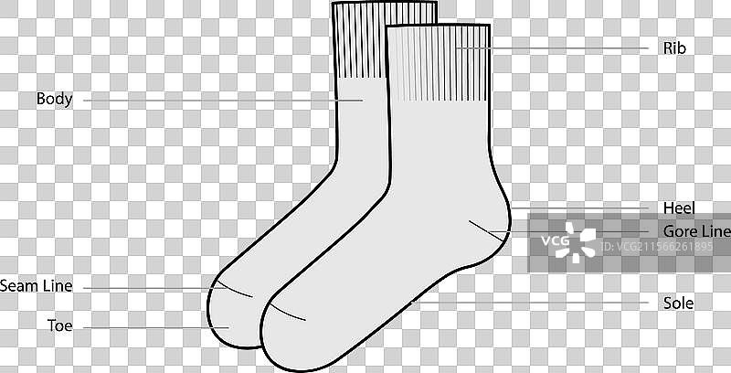 袜子部件图解及文字名称图片素材
