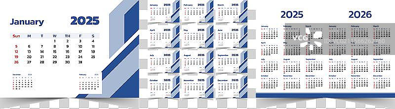 2025年每月日历模板（按周排列）图片素材
