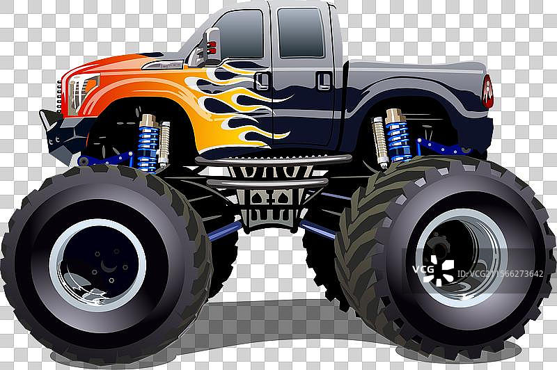 卡通怪兽卡车，背景为白色图片素材