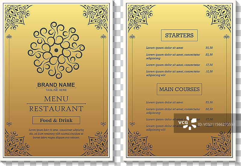 奢华餐厅菜单与装饰元素图片素材