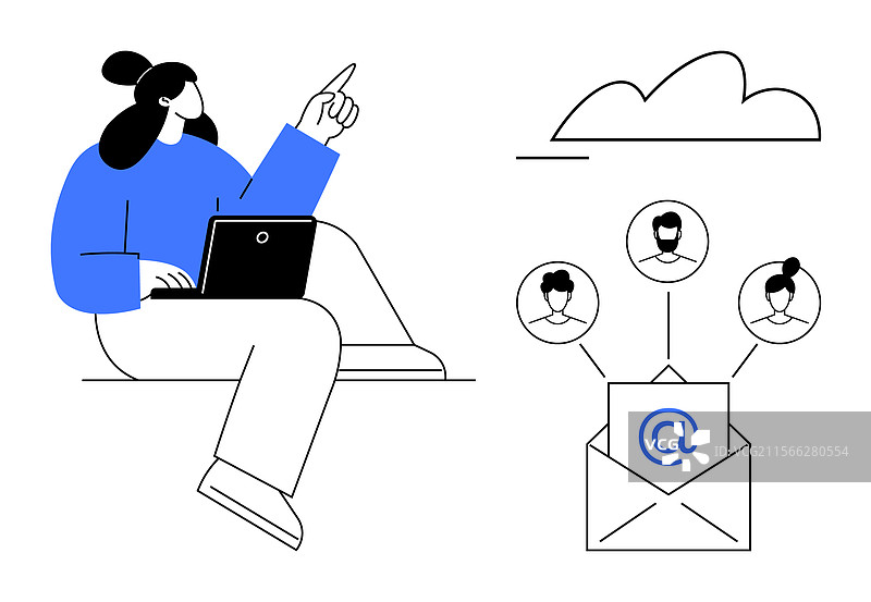 女人在笔记本电脑旁使用电子邮件信封图片素材