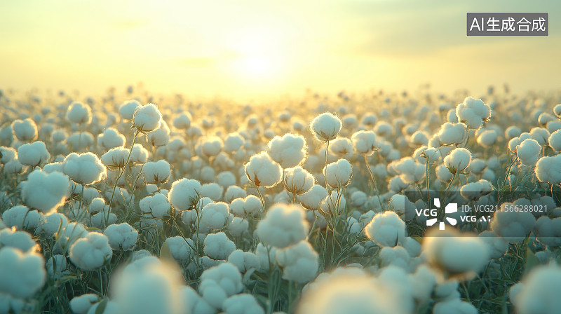 【AI数字艺术】日落时分的棉花田图片素材