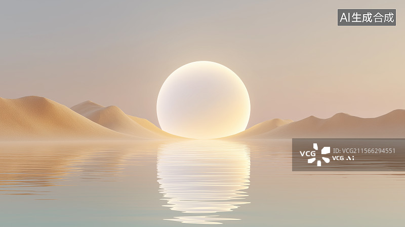 【AI数字艺术】极简电商背景——抽象水上日出图片素材