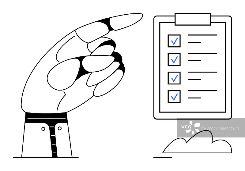 手指指向夹板上的检查清单图片素材