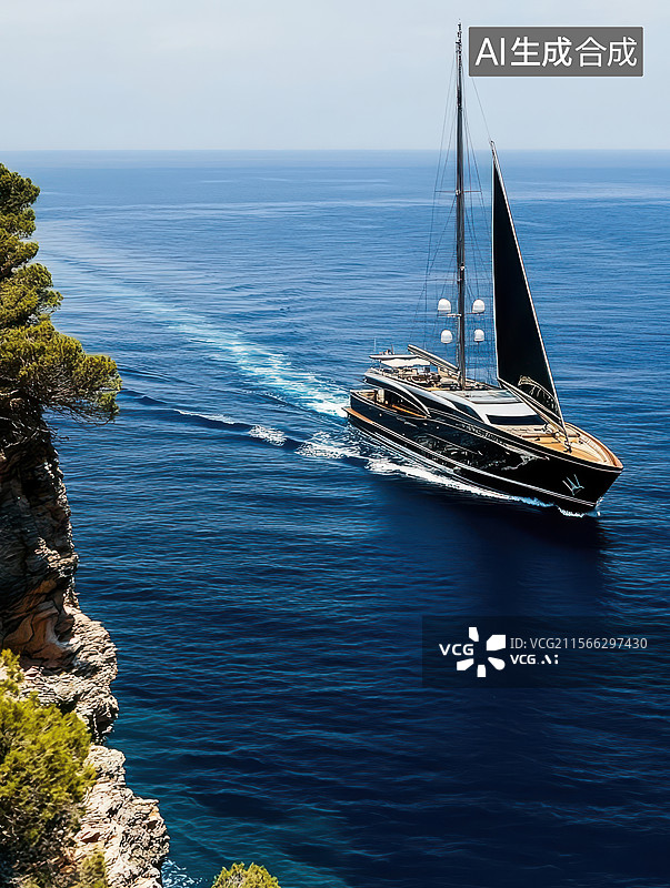 【AI数字艺术】豪华帆船在海上航行图片素材