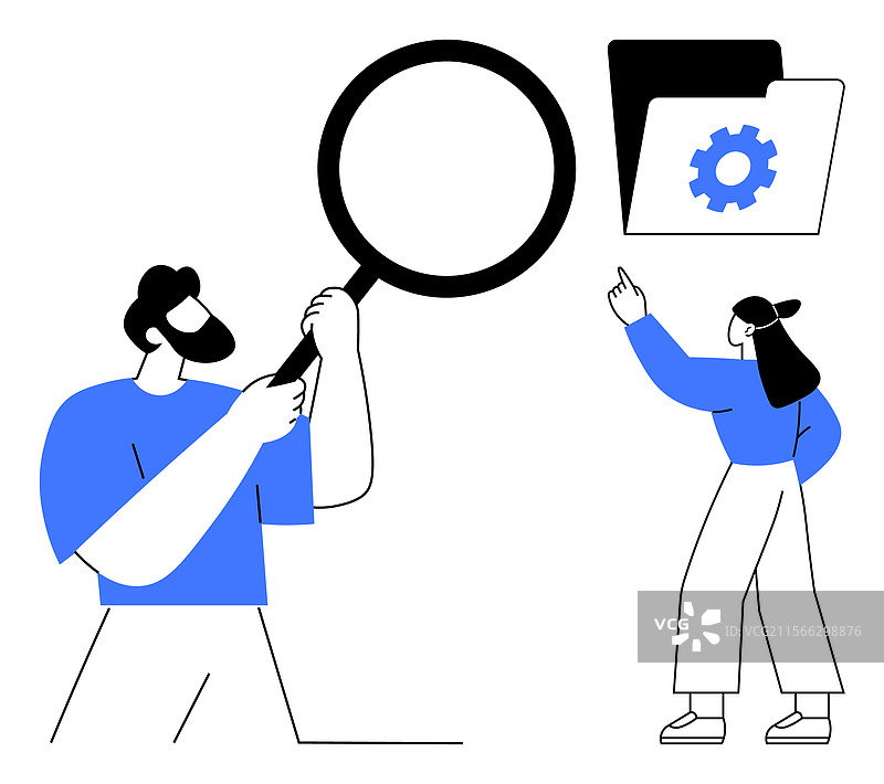 男人用放大镜检查，女人在旁边。图片素材