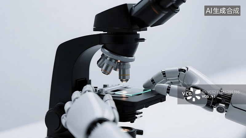 【AI数字艺术】未来科技人工智能机器人医生在查看病理切片图片素材