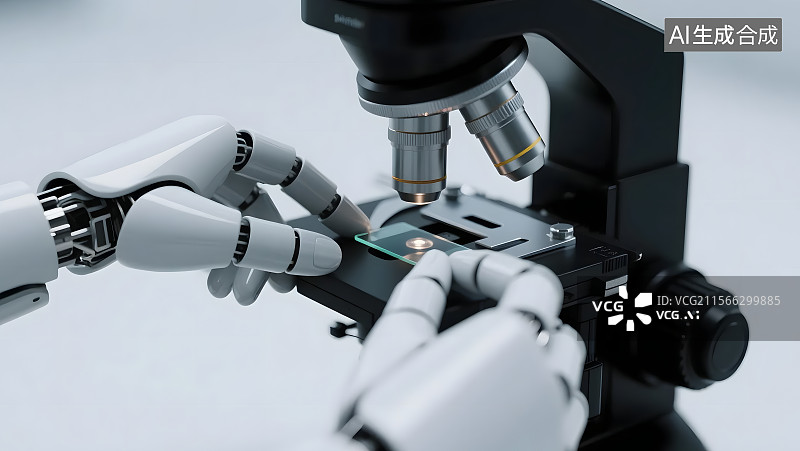 【AI数字艺术】未来科技人工智能机器人医生在查看病理切片图片素材