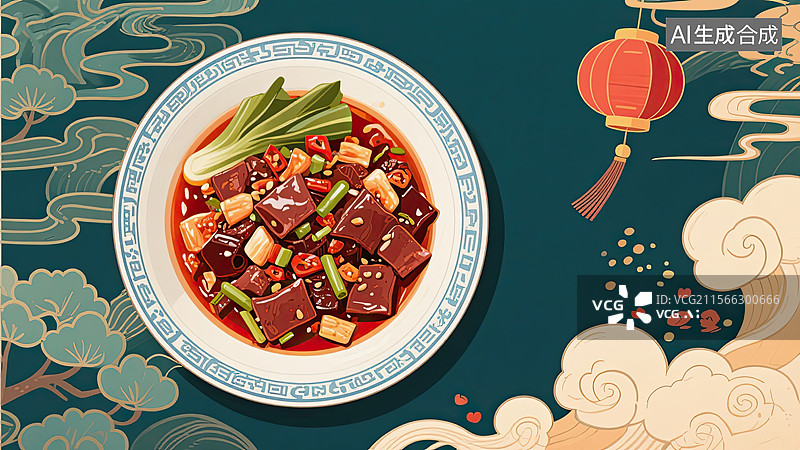 【AI数字艺术】中华美食，毛血旺，插画，川菜，食物图片素材