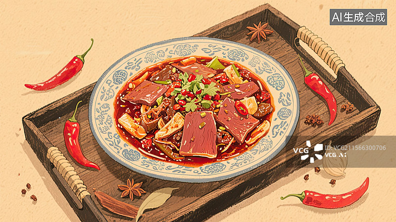 【AI数字艺术】中华美食，毛血旺，插画，川菜，食物图片素材