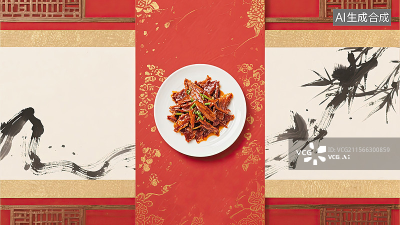 【AI数字艺术】中华美食，川菜，灯影牛肉，食物，插画图片素材