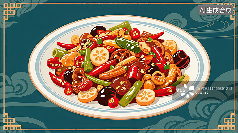 【AI数字艺术】中华美食，川菜，麻辣香锅，食物，插画图片素材