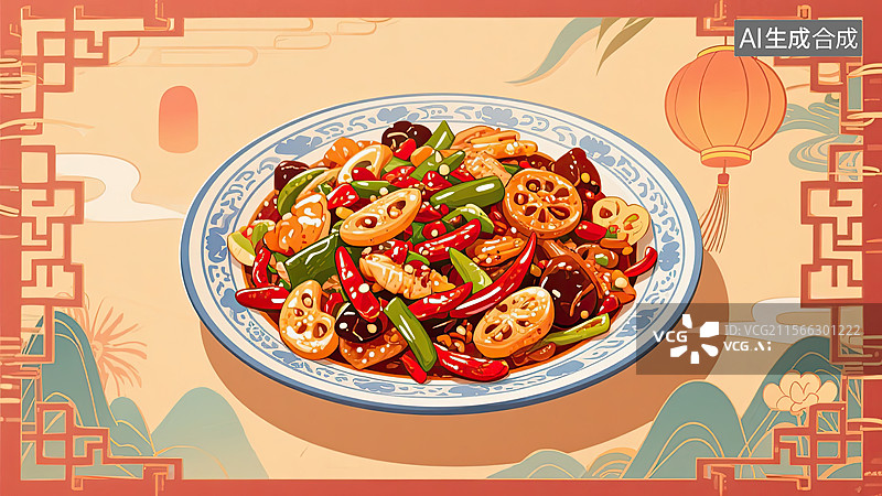 【AI数字艺术】中华美食，川菜，麻辣香锅，食物，插画图片素材
