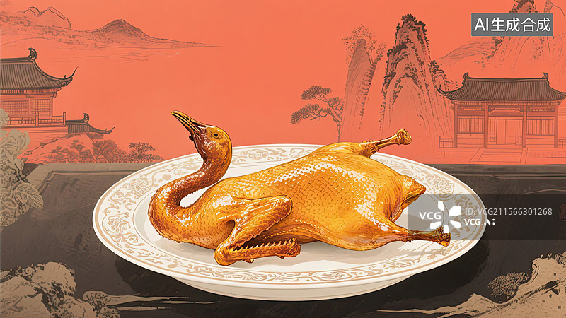 【AI数字艺术】中华美食，荣昌卤鹅，烧鹅，食物，插画图片素材