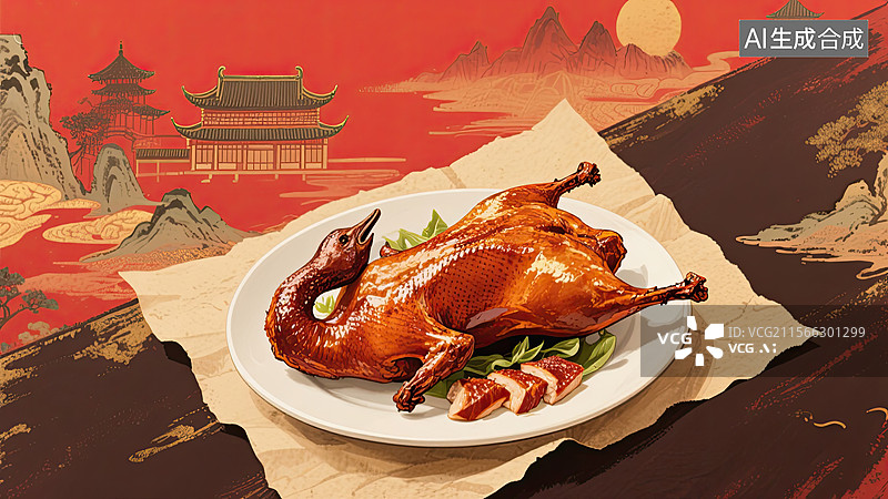 【AI数字艺术】中华美食，荣昌卤鹅，烧鹅，食物，插画图片素材